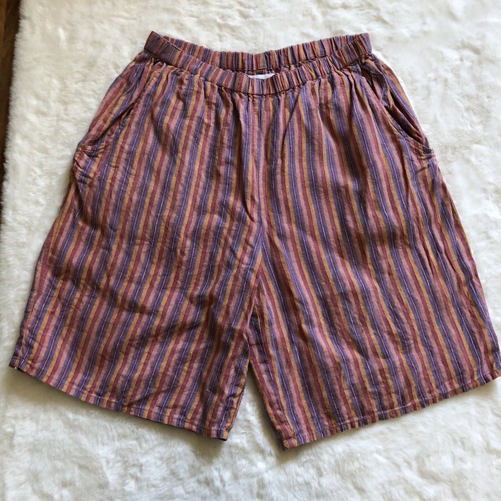 Flax striped shorts 100% linen size small - Picture 1 of 9